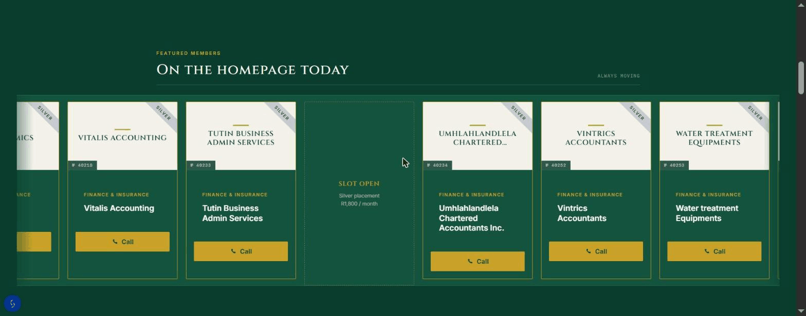The BizHub28 homepage carousel in motion